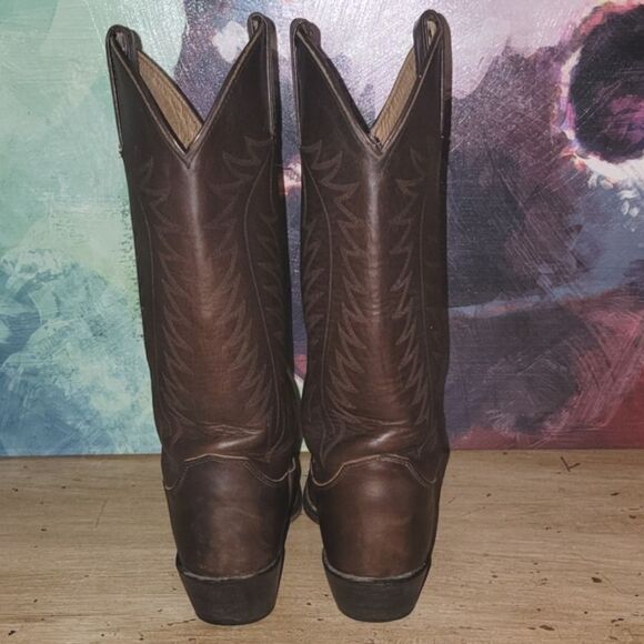 Justin Apache Classic L4935 Brown Feather Stitch Round Toe Western Boots Size 5 - Picture 4 of 11